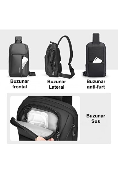 Mark Ryden Geantă Crossbody pentru Bărbați, Capacitate Mare, Impermeabilă, Multifuncțională, pentru Piept și Umăr, Negru