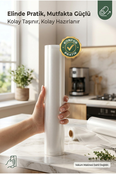 Vacuum Sealer 30 cm x 5 metre Tırtıklı Rulo Vakum Makinesi Poşeti Gıda Saklama Vakum Poşeti