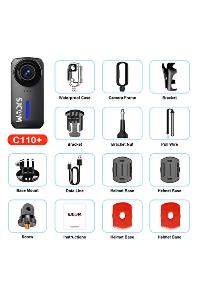 Choice4 طقم C110Plus الأسود من SJCAM C110+ كاميرا أكشن مع جيروسكوب سداسي المح...