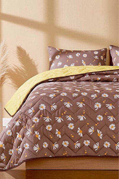 Rivaİstanbul Coffee Daisy Double Cotton Quilted Pique & Bedspread