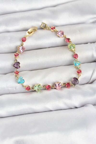 Inure Jewelry سوار نسائي من حجر الكريستال بقطع على شكل قلب ولون ذهبي مختلط من...