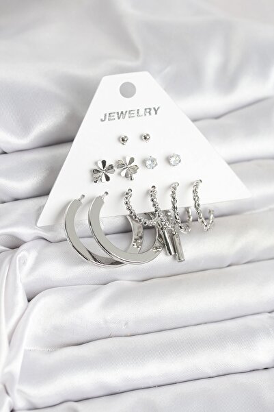 Inure Jewelry طقم أقراط نسائية من النحاس الفضي اللون مكون من 6 أزواج