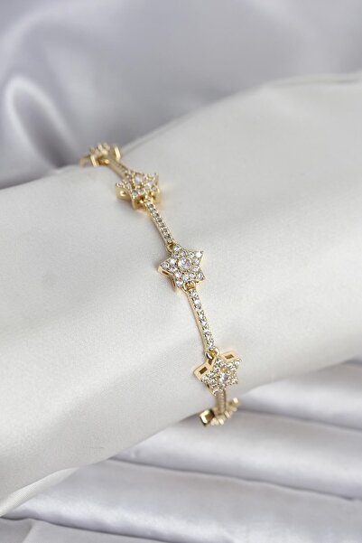 Inure Jewelry Brass Gold Color Star Model Zircon Stone Women's Bracelet