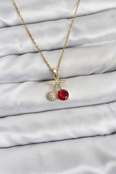 Inure Jewelry سلسلة من الفولاذ 316L باللون الذهبي موديل الكرز مع حجر الزركون ...