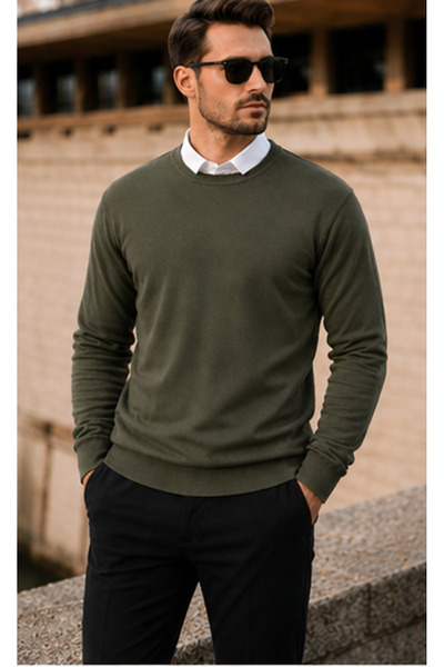 comstar Men's Winter Crew Neck Slim Fit Khaki Basic Sweater