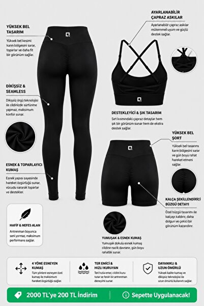 HARSFIT Briza & Griba Seamless Scrunch Pi̇lates & Fitness 3-Piece Sports Suit...