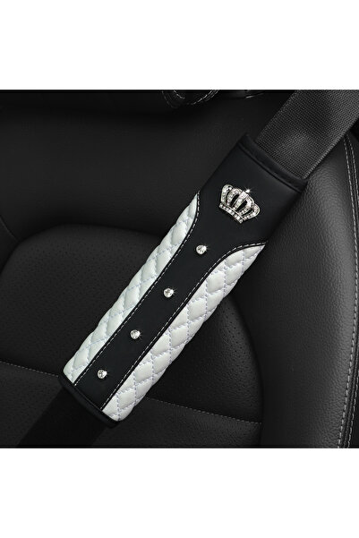 Choice WHITE Luxury Leather Car Shoulder Guard with Diamond-Set Metal Crown 3...