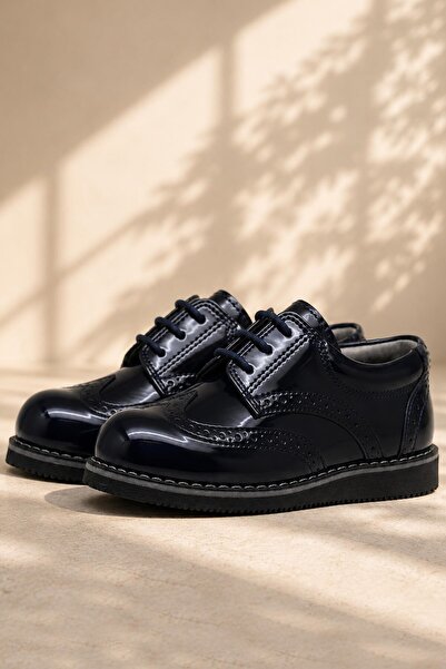 Rakerplus Hidra Navy Blue Patent Leather Laced Casual Baby Boy Shoes
