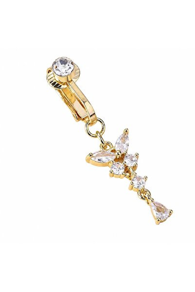 Nevara Women's Butterfly Zirconia Cartilage Piercing Earrings - Luxurious Gol...