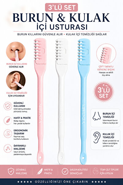 mirenza cosmetic Burun İçi Ustura 3'lü Set - Paslanmaz Çelik Tüy Alma Usturas...