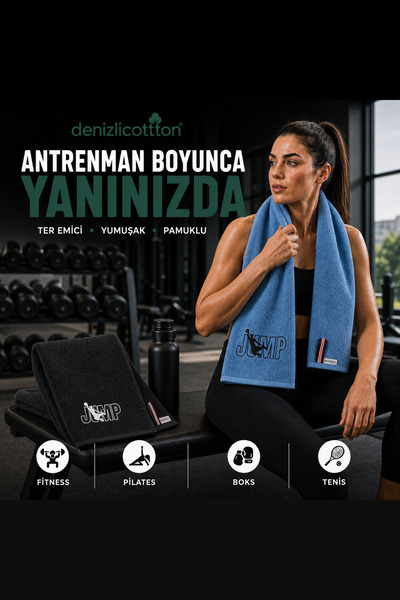 denizlicotton Pachet de 2 prosoape sport brodate din bumbac, absorbante de transpirație, pentru fitness, box, tenis, sport