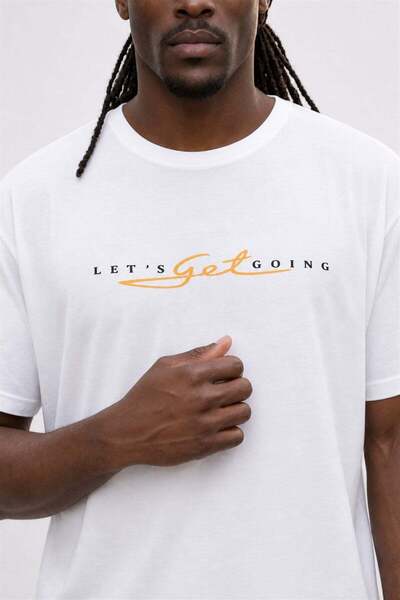 Starbattal تي شيرت رجالي مقاس كبير برقبة دائرية Lets Get Going 25175 أبيض