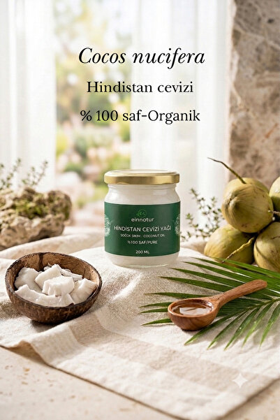 EinNatur %100 Saf, Hindistan Cevizi Yağı, 200 Ml, Soğuk Sıkım, Coconut Oil, Organik