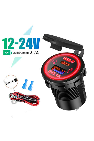 Choice8 TYPE-C With wire Universal Motorcycle Car Charger LED Light USB TYPE-...