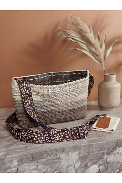 Mimoza Accessories حقيبة كلاتش محبوكة، حقيبة يد مصممة يدويًا باللون البني/البيج