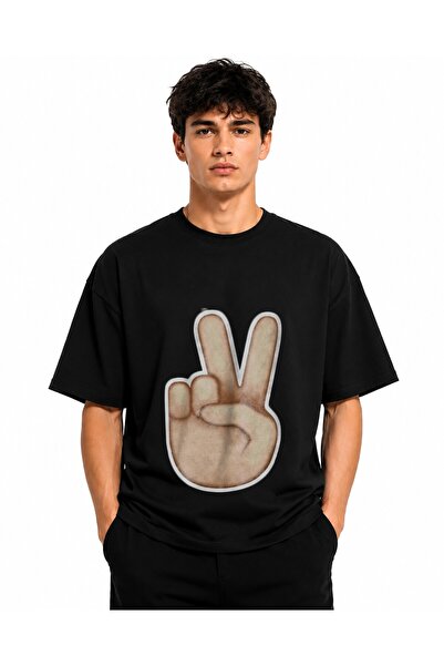 Inscriptie Tricou Unisex Bumbac Premium Casual " Peace sign emoji "