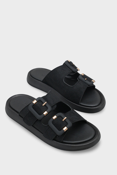 Capone Outfitters Madelene Flat-Toe Meal Two-Buckle Flat Heeled Women's Slippers