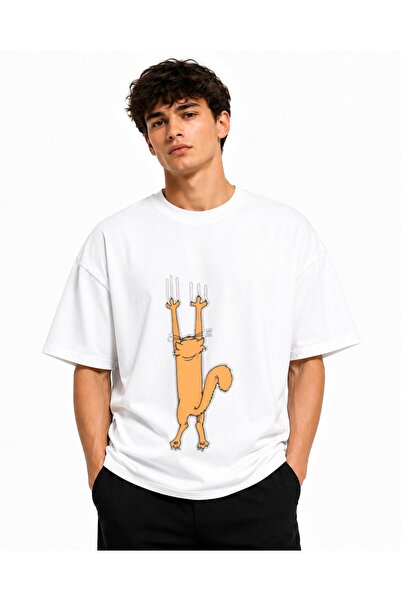 Inscriptie Unisex Premium Βαμβακερό Καθημερινό T-Shirt " Γάτα που γρατζουνάει "