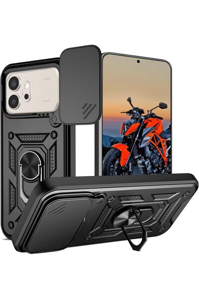 Rivor Honor 600 & Honor 600 Pro Uyumlu Kılıf Kamera Sürgülü Standlı Yüzüklü D...