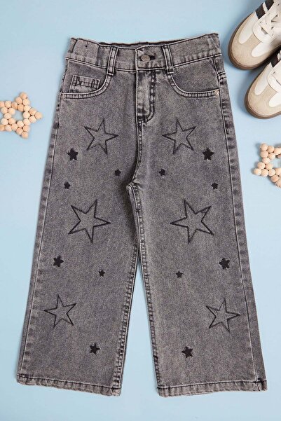 Fulla Moda Star Embroidered Adjustable Waist Girls' Trousers