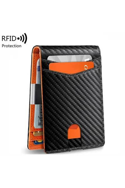 Choice3 Carbon Orange Rfid Carbon Fiber Luxury Men Wallets Money Bag Slim Thi...