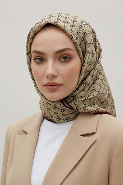 Vissona 100% حرير تويل بنمط هندسي أسود - بيج ملون 90x90 وشاح شكل الخياطة: خيا...