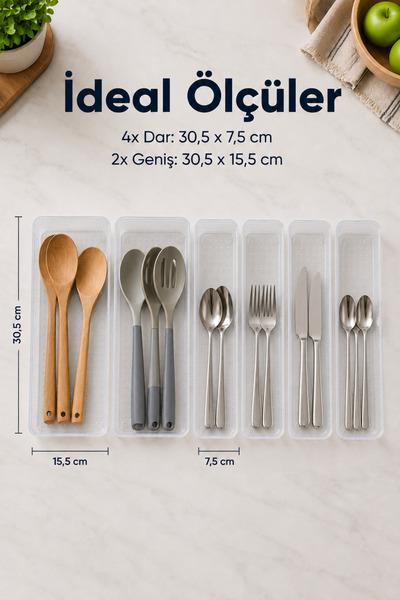 Vienev 6'lı Modüler Şeffaf Kaşıklık Seti Çekmece İçi Mutfak Çatal Kaşık Bıçak Düzenleyici Organizer (2E4F)