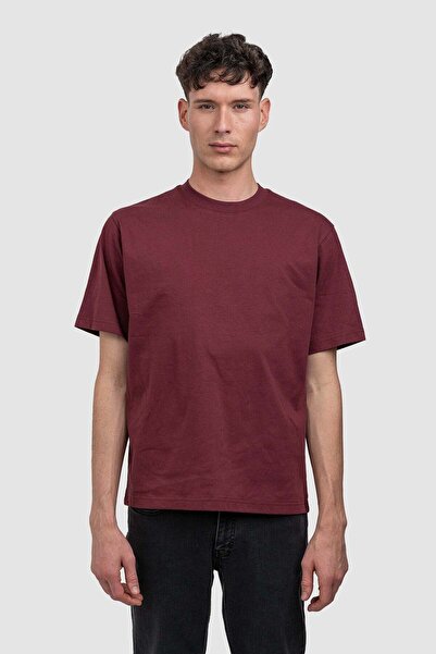 BrunoLeoni Tricou de bumbac pentru bărbați, croială dreaptă, bordo
