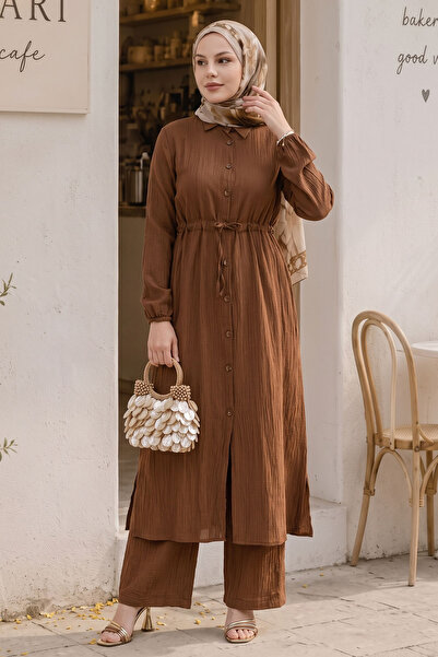 InStyle Costum maro sprancene cu tunică lungă și pantaloni