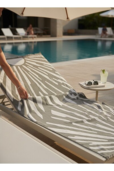 SAVESSA Sun Series Beach Towel 90X180 Cm-100% Cotton-Color Khaki/Beige-Sauna-...
