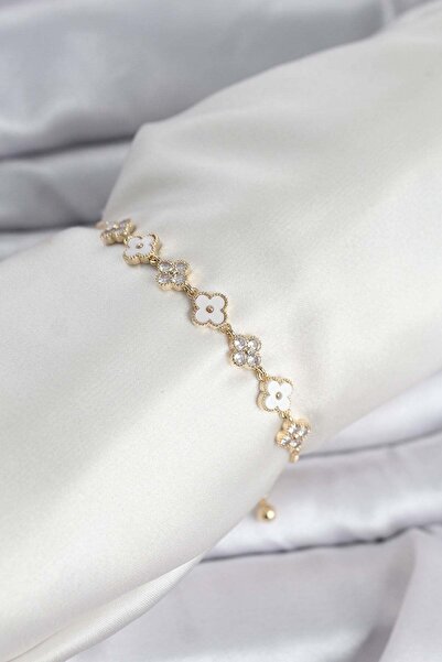 Inure Jewelry سوار نسائي من حجر الزركون باللون الذهبي موديل سيريو كلوفر مع رافعة