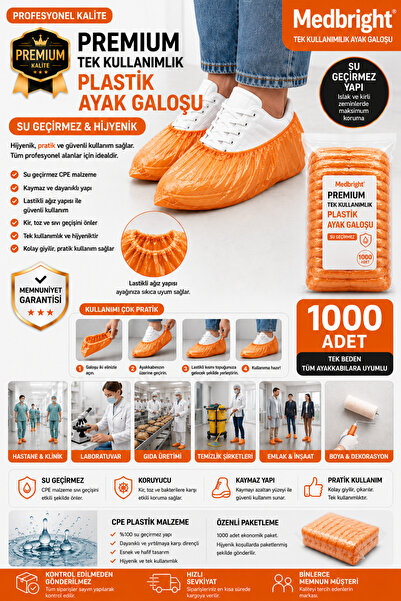 MEDBRIGHT 1000li Turuncu Galoş Tek Kullanımlık Ayakkabı Kılıf Kaymaz Yağmur S...