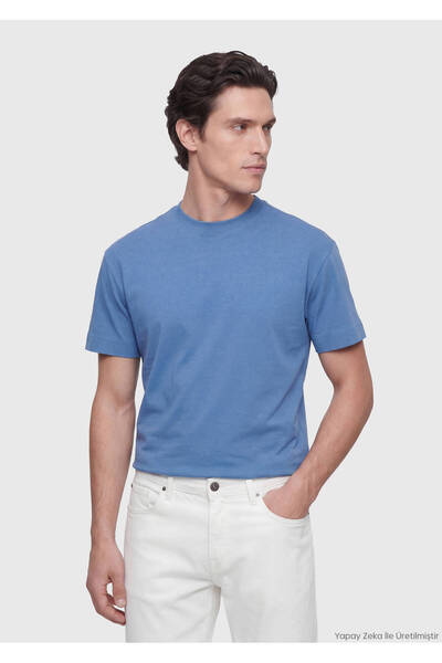 Ramsey Μπλουζάκι Blue Plain Crew Neck 100% βαμβακερό
