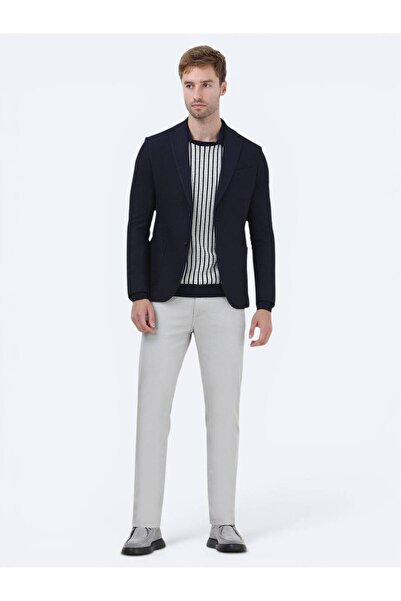 Kip Lacivert Çizgili Modern Fit Ceket