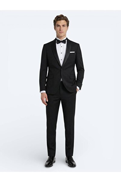 Kip Siyah Slim Fit Şal Yaka Dokuma Smokin Takım Elbise