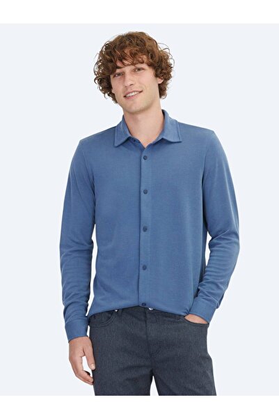 Kip Blue Plain Regular Fit Long Casual Shirt