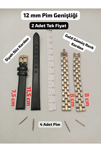 Brality 12 mm Uyumlu Kadın Kol Saati Kordonu 4 Adet 1 Fiyat (SİYAH-MAVİ-GÜL K...