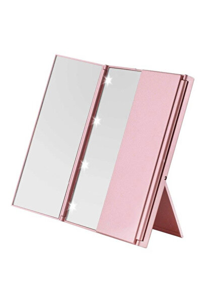 Choice Pink Portable LED Three Sided Makeup Mirror Folding Design Travel Vani...