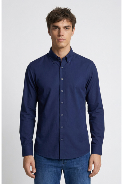Network Slim Fit Lacivert Non-iron Oxford Gömlek