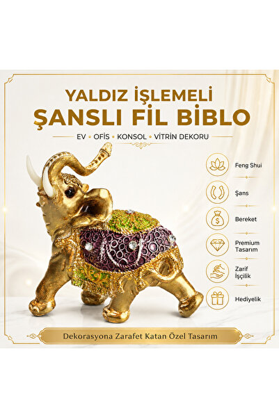e-life shop Yaldız Işlemeli Şanslı Fil Biblo Heykel Hediyelik Dekoratif Ürün ...