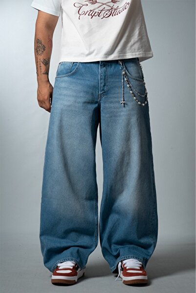 GRJ denim Ανδρικό τζιν παντελόνι σε παγωμένο μπλε χρώμα, με φαρδιά μπατζάκια ...