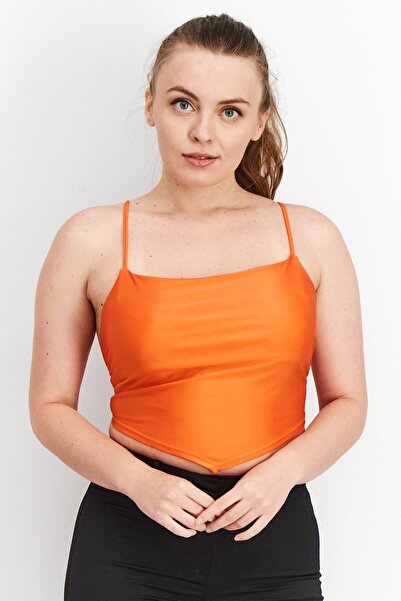 Sinsay Women Square Neck Sleeveless Open Back Top, Orange