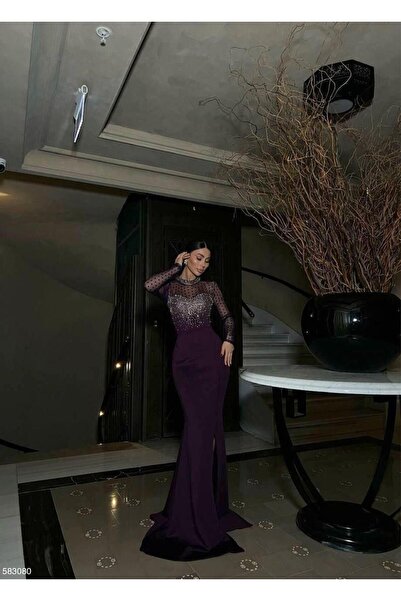 Modafeminen Asra Tulle Detail Shiny Evening Dress Purple 583080
