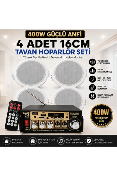 Genel Markalar Tavan Hoparlör Seti (1 Adet Anfi 400W Bluetooth Usb Sd Fm + 4 ...