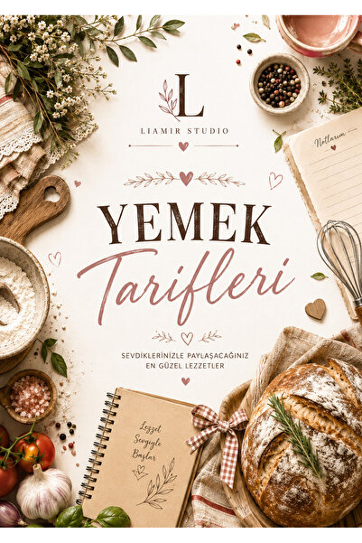 Liamir Studio Yemek Tarif Defteri 50 Yaprak, 100 Sayfa, Laminasyon Kapak / Te...