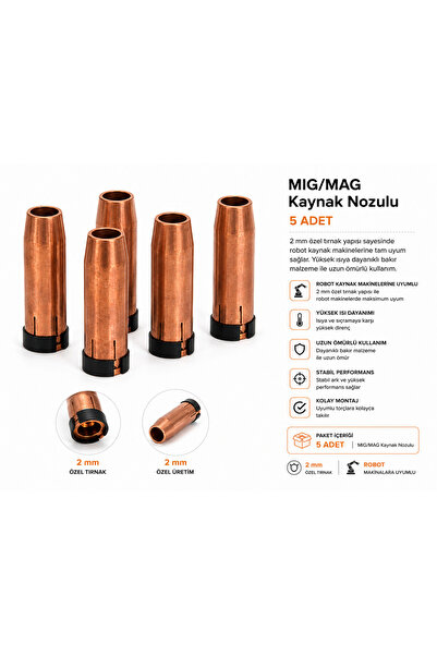 Genel Markalar MIG/MAG 501 Torç Gaz Nozulu Bakır 5 Adet