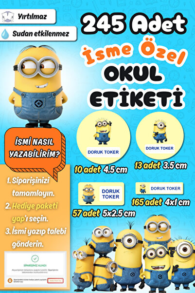 Sticker Ekspres Okul Etiketi Minions Minyonlar Temalı Kalem Defter Etiketi Öz...