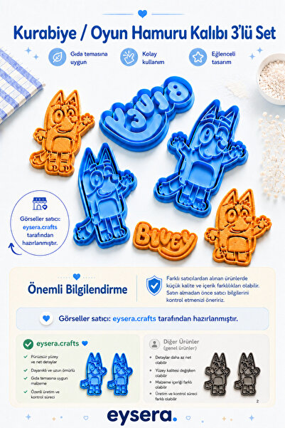 eysera Bluey 3-Piece Cookie Mold Set/Play Dough Mold Set/Dough Shaper