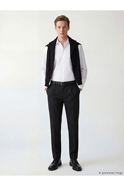 LC Waikiki Nevavm Regular Fit Linen Blend Men's Pleated Trousers with a Diffe...
