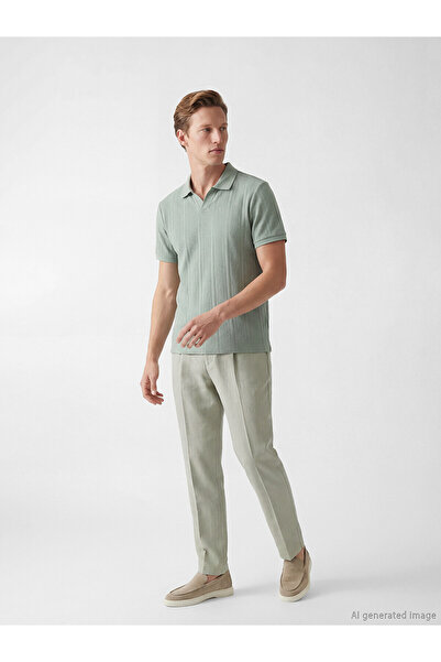 LC Waikiki Nevavm Regular Fit Linen-Look Men's Pleated Trousers with a Differ...